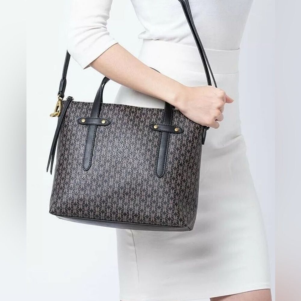 Fossil Black and Brown Patterned Satchel